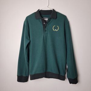 Green 90s Vintage Yacht Club Embroidered Long Sleeve Polo Sweatshirt Size Medium